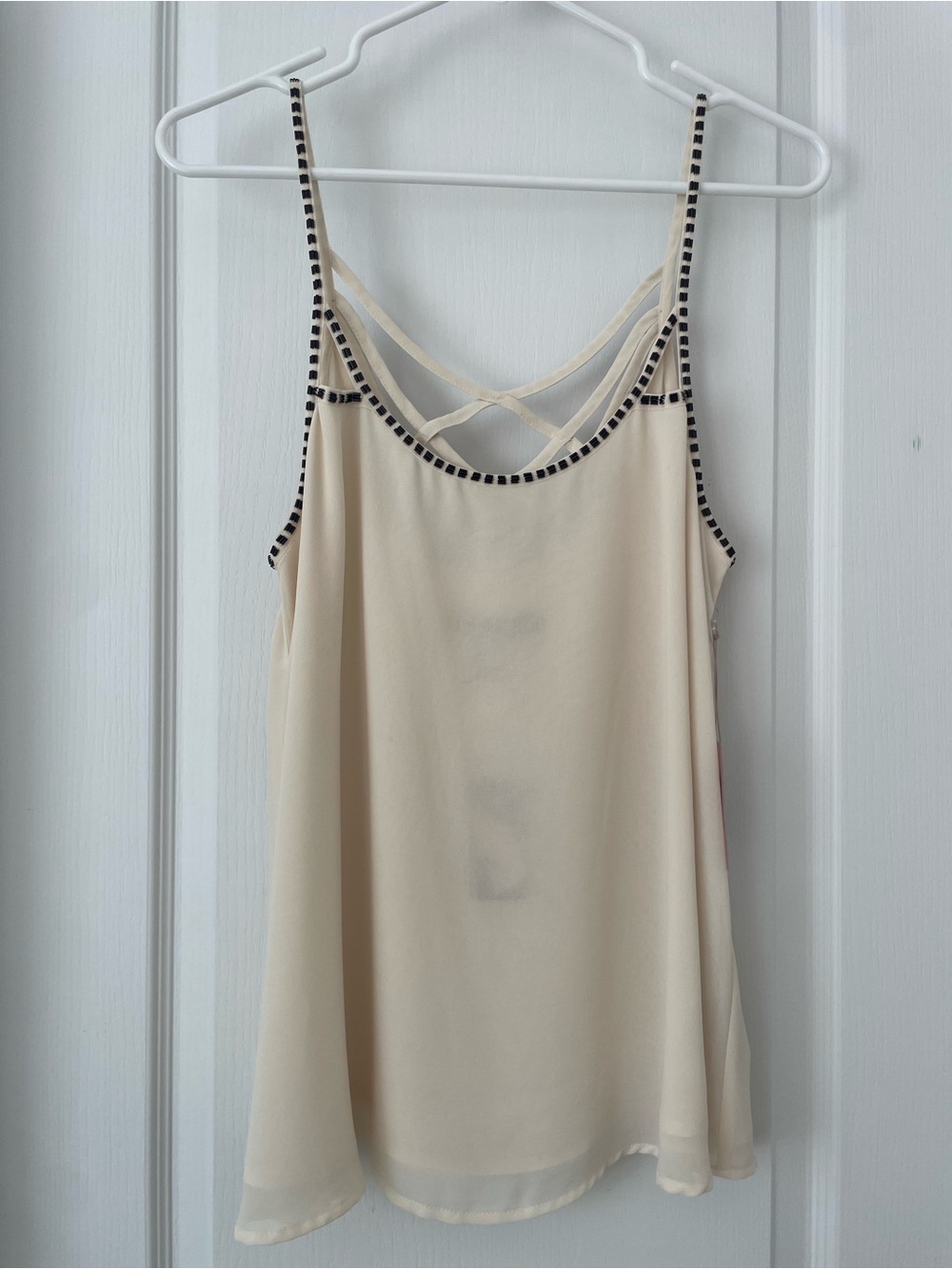 NWT - Women’s Cream Spaghetti Strap Cami with black Beaded Contrast Trim